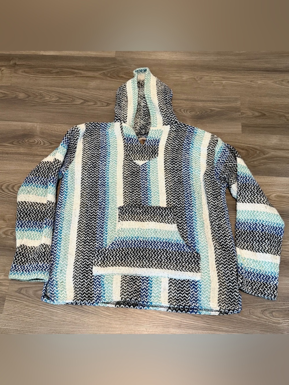 Earth Ragz Baja Joe Mexican Hoodie Pullover Mens size Large Hippie Boho
